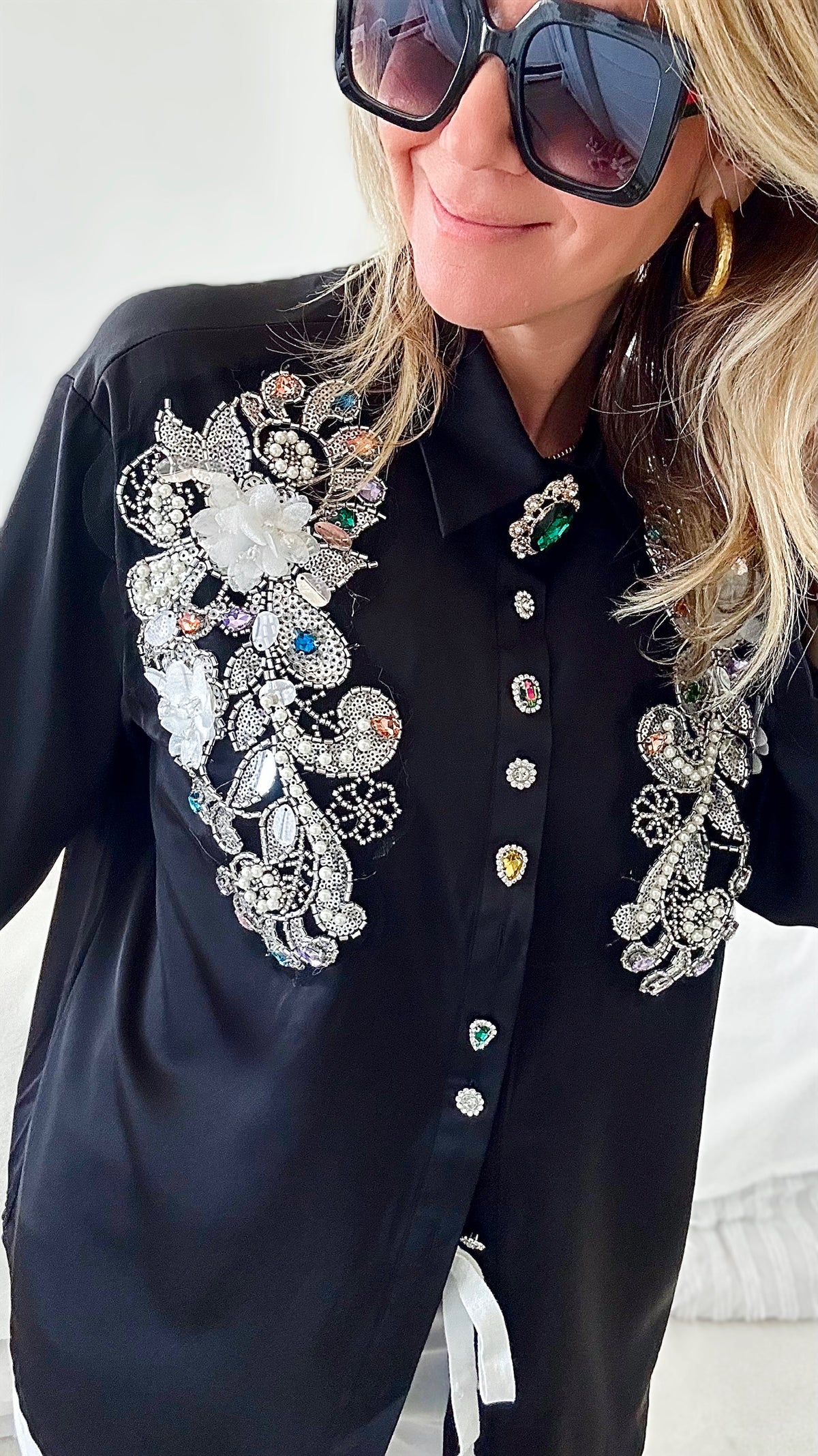 Hello Bling Statement Blouse-130 Long sleeve top-LA' ROS-Coastal Bloom Boutique, find the trendiest versions of the popular styles and looks Located in Indialantic, FL