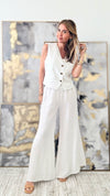 Born Free Linen Italian Palazzo - White-170 Bottoms-Italianissimo-Coastal Bloom Boutique, find the trendiest versions of the popular styles and looks Located in Indialantic, FL