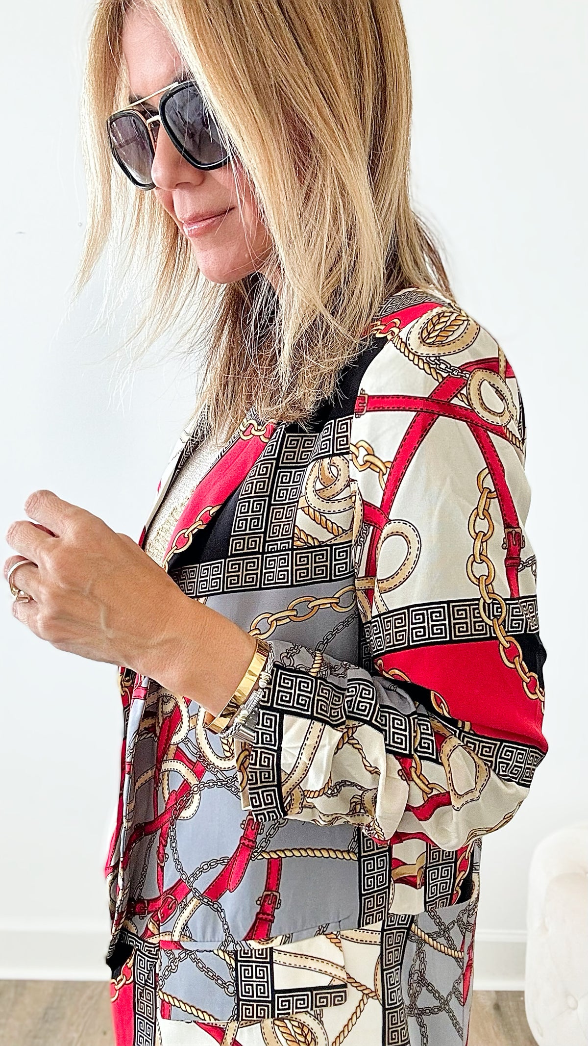 Linked Chains Open Front Blazer-160 Jackets-ROUSSEAU-Coastal Bloom Boutique, find the trendiest versions of the popular styles and looks Located in Indialantic, FL