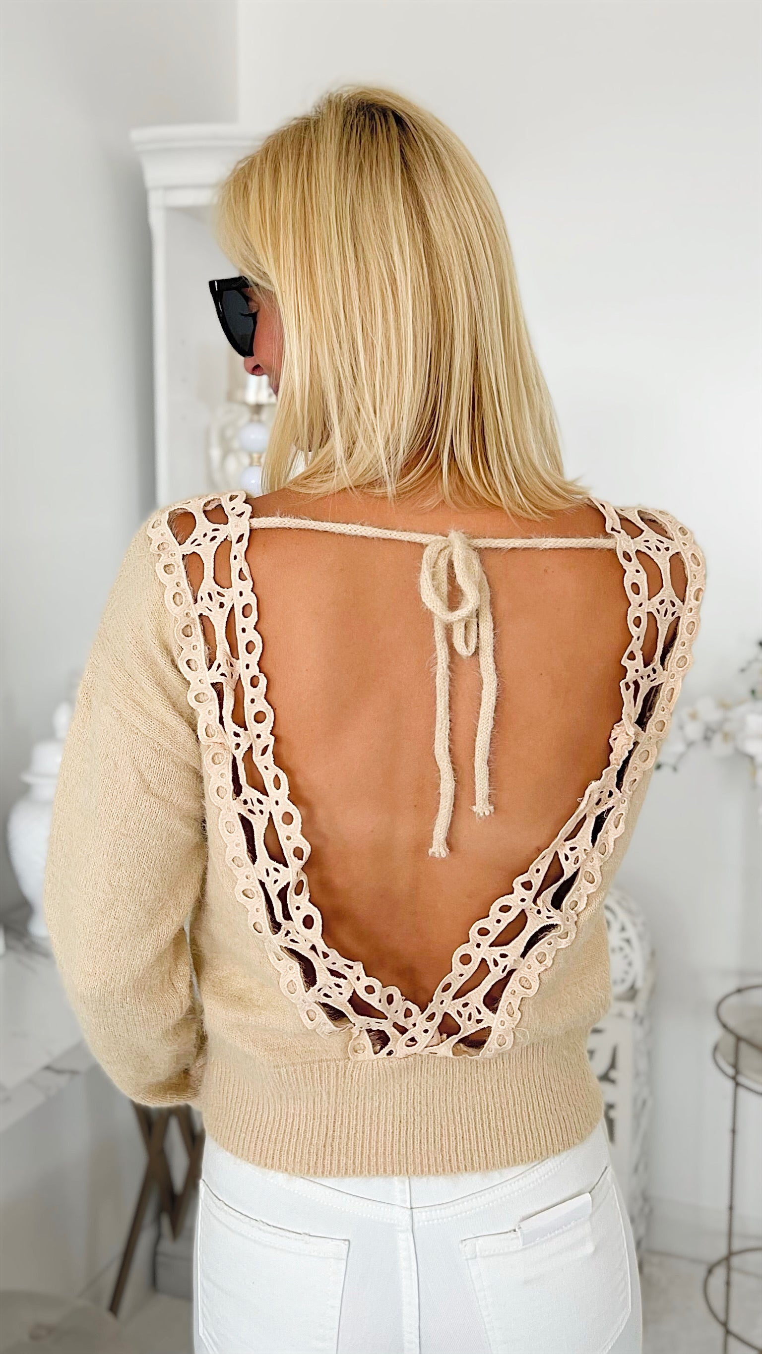 Sweater Lace Tie Back-140 Sweaters-MAZIK-Coastal Bloom Boutique, find the trendiest versions of the popular styles and looks Located in Indialantic, FL