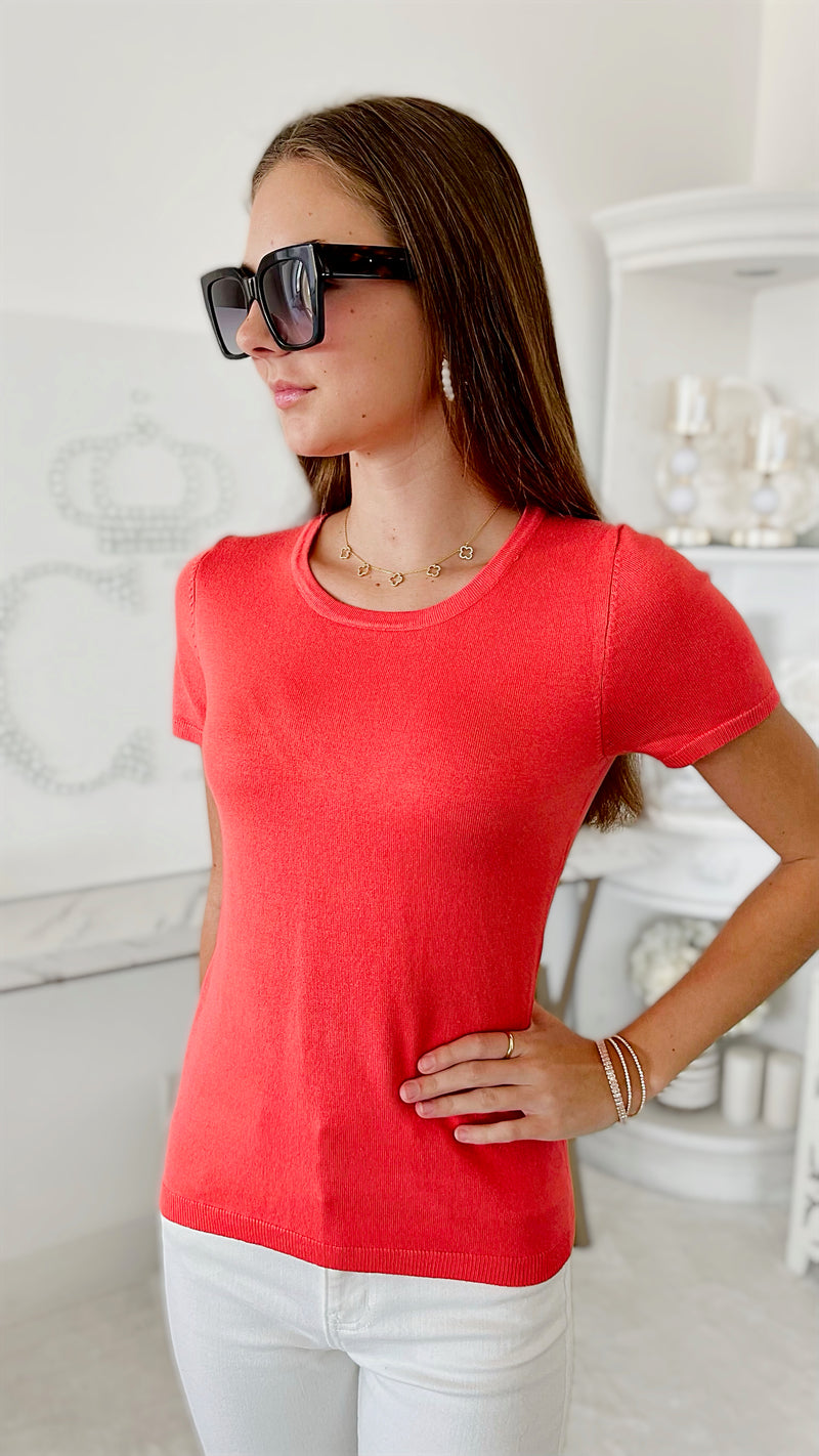 Round Neck Short Sleeve Top - Fire Orange-110 Short Sleeve Tops-Cielo-Coastal Bloom Boutique, find the trendiest versions of the popular styles and looks Located in Indialantic, FL