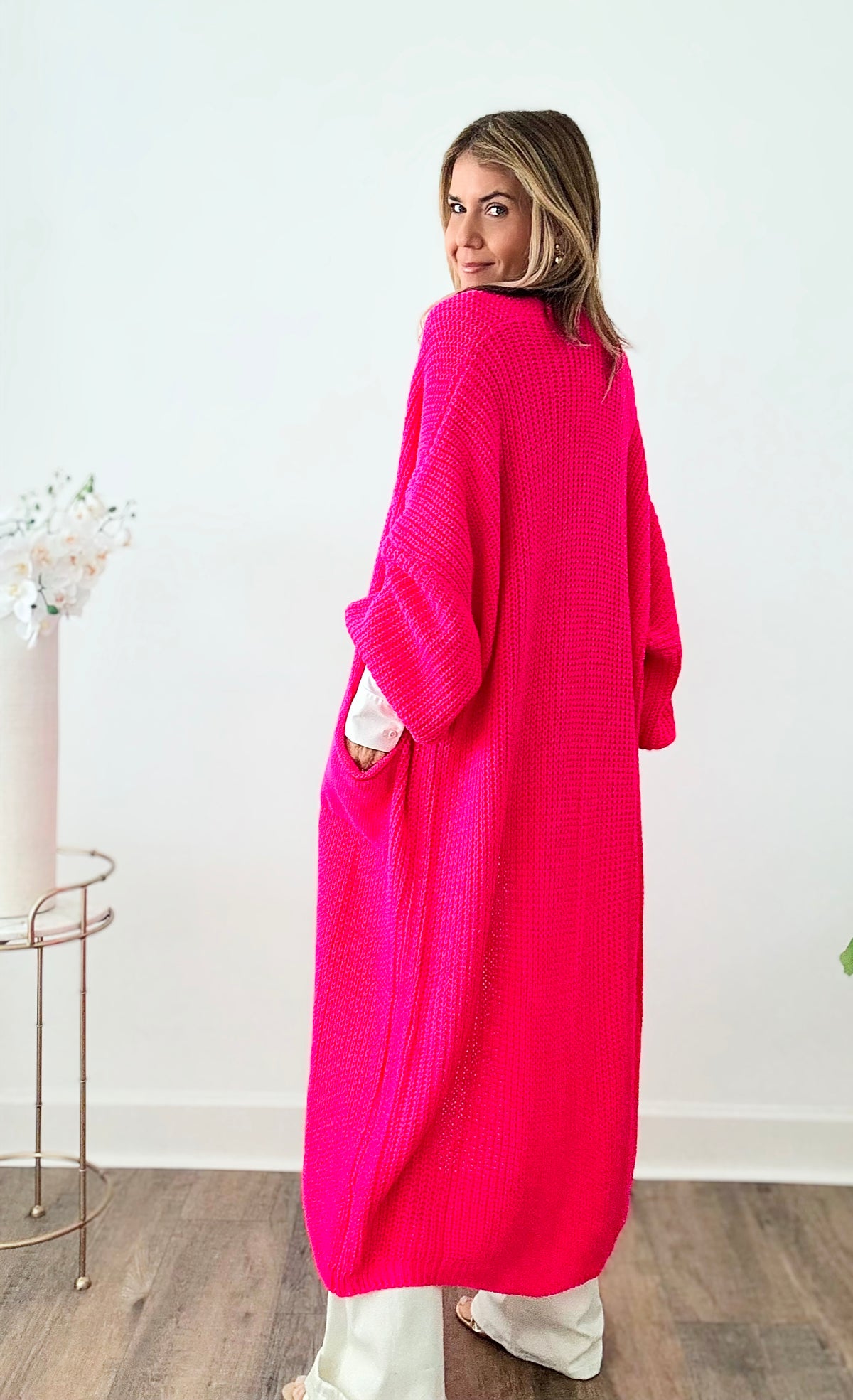 Sugar High Long Italian Cardigan - Hot Pink-150 Cardigans/Layers-Germany-Coastal Bloom Boutique, find the trendiest versions of the popular styles and looks Located in Indialantic, FL