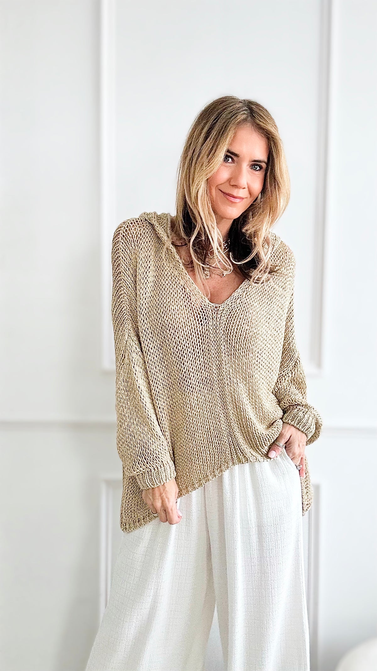 Crochet Italian Hoodie - Gold-140 Sweaters-Germany-Coastal Bloom Boutique, find the trendiest versions of the popular styles and looks Located in Indialantic, FL