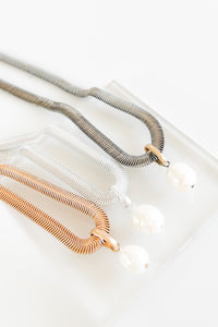 Snake Chain & Freshwater Pearl Necklace-230 Jewelry-GS JEWELRY-Coastal Bloom Boutique, find the trendiest versions of the popular styles and looks Located in Indialantic, FL