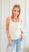 Ruffled Textured Tank Top - Cream-100 Sleeveless Tops-CULTURE CODE-Coastal Bloom Boutique, find the trendiest versions of the popular styles and looks Located in Indialantic, FL