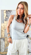 Metallic Tank Top - Silver-100 Sleeveless Tops-Galita-Coastal Bloom Boutique, find the trendiest versions of the popular styles and looks Located in Indialantic, FL