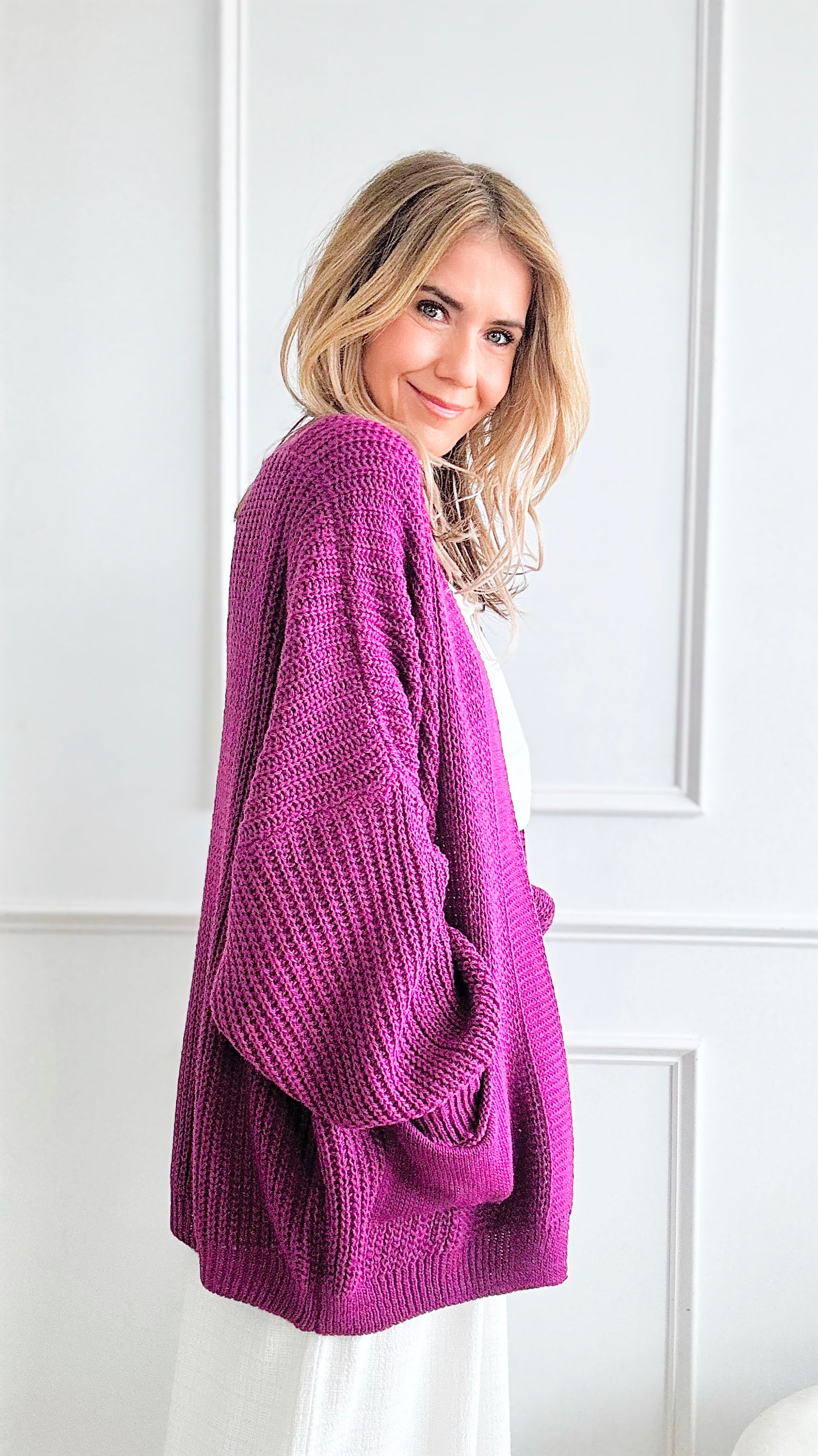 Sugar High Italian Cardigan - Plum-150 Cardigans/Layers-Italianissimo-Coastal Bloom Boutique, find the trendiest versions of the popular styles and looks Located in Indialantic, FL