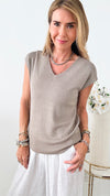 V-Neck Drop Shoulder Tank Top - Khaki-100 Sleeveless Tops-original usa-Coastal Bloom Boutique, find the trendiest versions of the popular styles and looks Located in Indialantic, FL