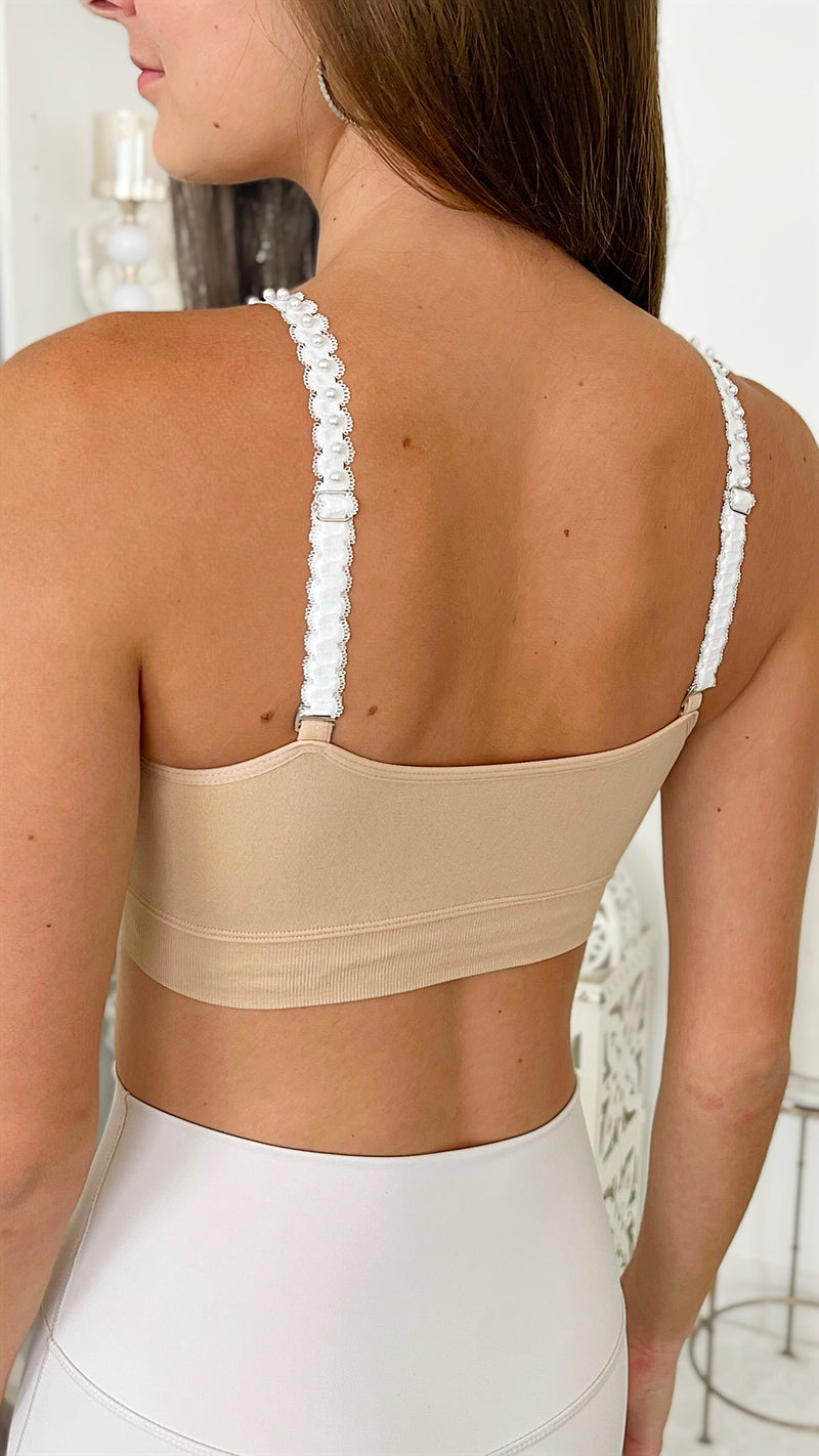 Strap Situation Bra - Nude W Pearl Lace Plunge-220 Intimates-Strap-its-Coastal Bloom Boutique, find the trendiest versions of the popular styles and looks Located in Indialantic, FL