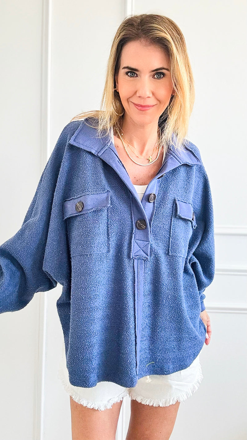 Oversized Texture Knit Sweatshirt - Navy-130 Long Sleeve Tops-BucketList-Coastal Bloom Boutique, find the trendiest versions of the popular styles and looks Located in Indialantic, FL