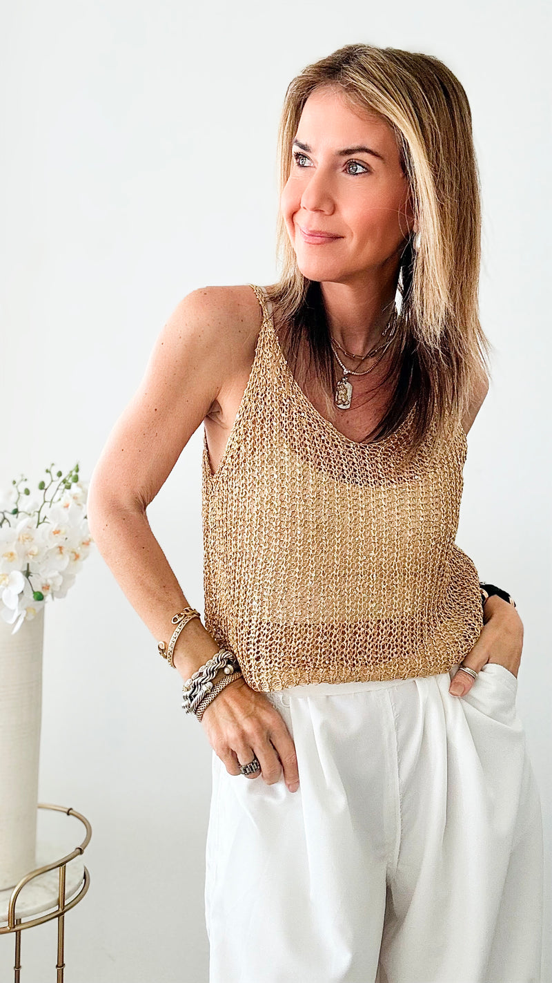 Sparkle in Your Eyes See Through Tank Top - Gold-00 Sleevless Tops-CBALY-Coastal Bloom Boutique, find the trendiest versions of the popular styles and looks Located in Indialantic, FL