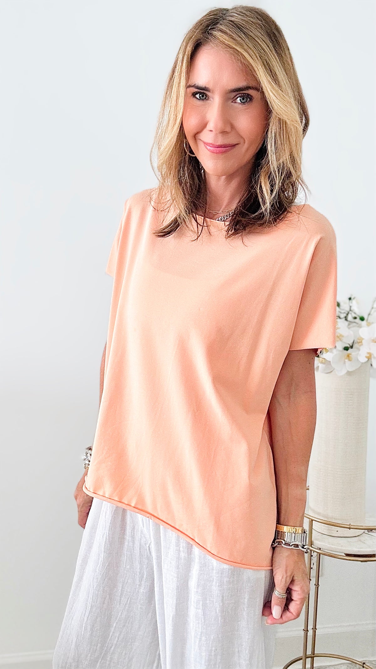 Easy Breezy Italian tee - Melon-110 Short Sleeve Tops-Germany-Coastal Bloom Boutique, find the trendiest versions of the popular styles and looks Located in Indialantic, FL