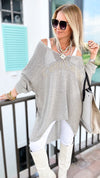 Italian C'est La Vie Knit Pullover - Silver-140 Sweaters-Yolly-Coastal Bloom Boutique, find the trendiest versions of the popular styles and looks Located in Indialantic, FL