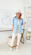 Not So Casual Flowers & Marquise Embellished Blouse-110 Short Sleeve Tops-LA' ROS-Coastal Bloom Boutique, find the trendiest versions of the popular styles and looks Located in Indialantic, FL
