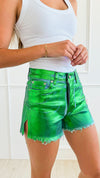 Metallic Foil Detailed Shorts - Green-170 Bottoms-Galita-Coastal Bloom Boutique, find the trendiest versions of the popular styles and looks Located in Indialantic, FL