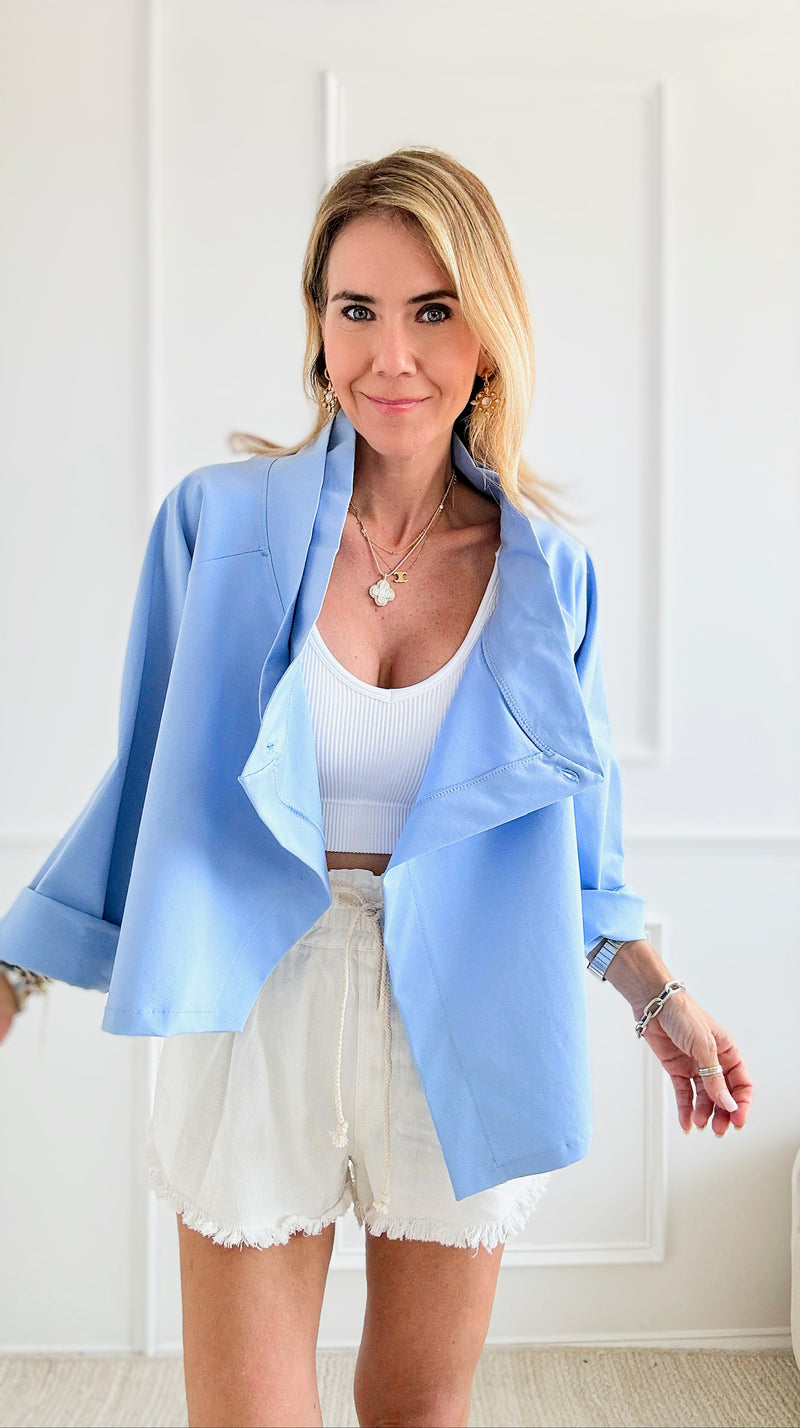 Italian Kaleidoscope Scuba Jacket - Steel Blue-160 Jackets-Italianissimo-Coastal Bloom Boutique, find the trendiest versions of the popular styles and looks Located in Indialantic, FL