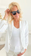 Crepe V-Neck Italian Blouse - White-130 Long Sleeve Tops-Venti6 Outlet-Coastal Bloom Boutique, find the trendiest versions of the popular styles and looks Located in Indialantic, FL