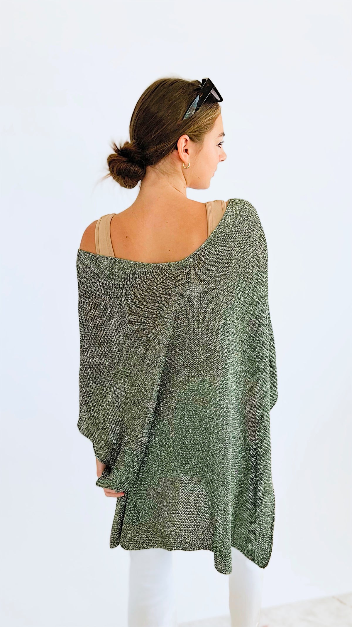 The Met Sparkly Shawl - Green/Silver-150 Cardigans/Layers-Yolly-Coastal Bloom Boutique, find the trendiest versions of the popular styles and looks Located in Indialantic, FL
