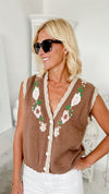 Flower Knit Sweater Vest- Chocolate-140 Sweaters-pol-Coastal Bloom Boutique, find the trendiest versions of the popular styles and looks Located in Indialantic, FL