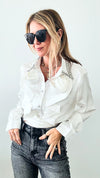 Collar Diamond Embellished Blouse- White-160 Jackets-JJ's Fairyland-Coastal Bloom Boutique, find the trendiest versions of the popular styles and looks Located in Indialantic, FL