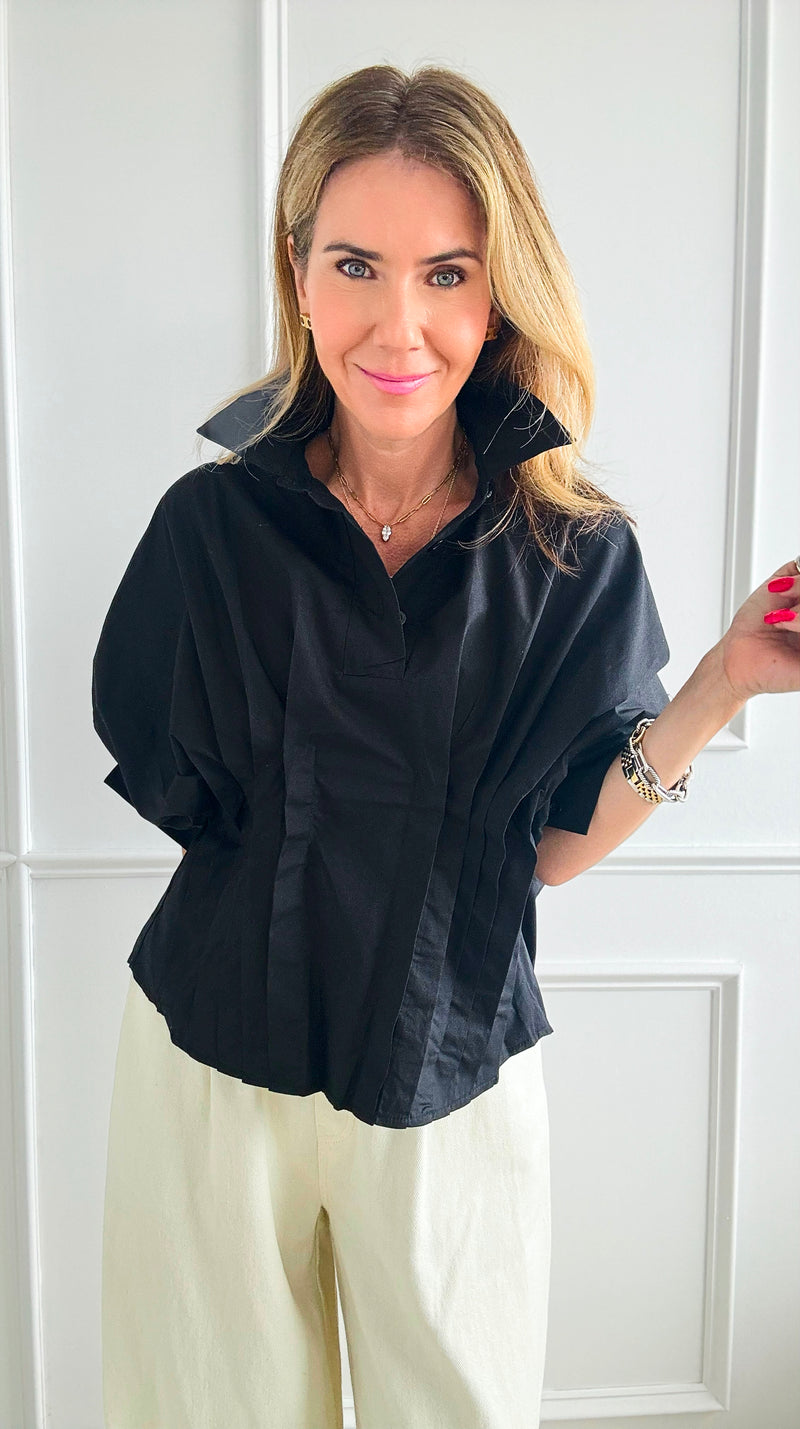 Puff Sleeves Pintuck Top - Black-210 Loungewear/Sets-rivir-Coastal Bloom Boutique, find the trendiest versions of the popular styles and looks Located in Indialantic, FL