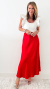 Brooklyn Italian Satin Midi Skirt - Red-170 Bottoms-Italianissimo-Coastal Bloom Boutique, find the trendiest versions of the popular styles and looks Located in Indialantic, FL