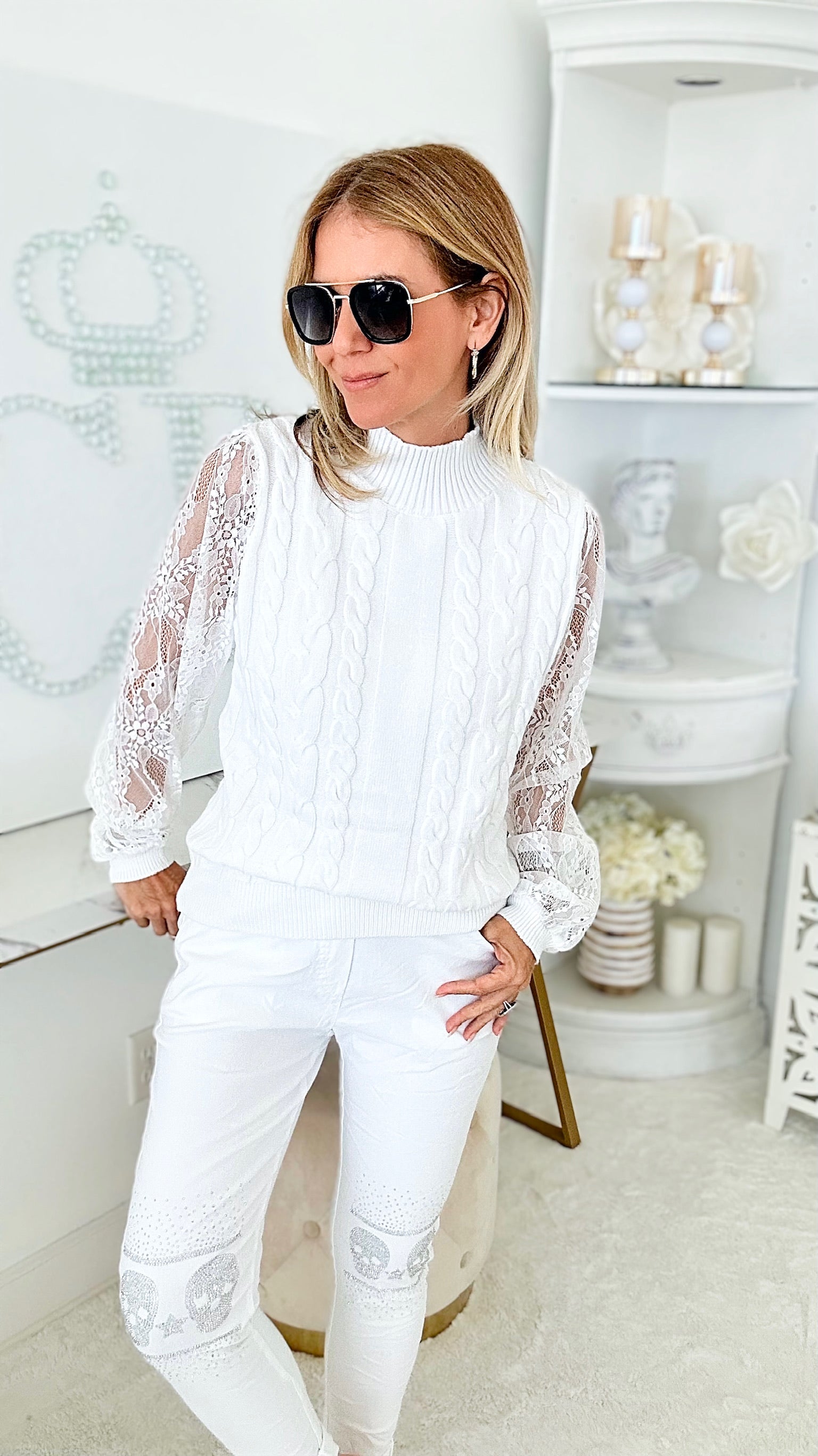 Luxury Slopes Lace Crochet Sweater-140 Sweaters-MAZIK-Coastal Bloom Boutique, find the trendiest versions of the popular styles and looks Located in Indialantic, FL