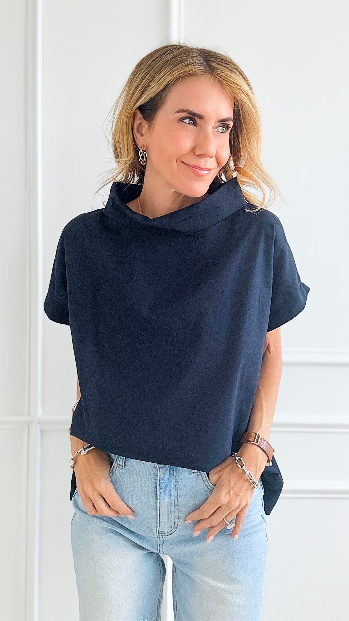 Everyday Jackie Italian Top - Navy-170 Bottoms-Italianissimo-Coastal Bloom Boutique, find the trendiest versions of the popular styles and looks Located in Indialantic, FL