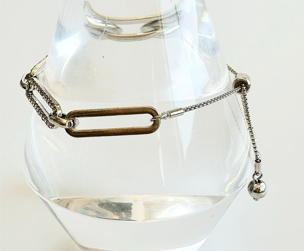 CZ Paper Clip Slider Bracelet-230 Jewelry-NYW-Coastal Bloom Boutique, find the trendiest versions of the popular styles and looks Located in Indialantic, FL