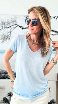 Recoleta Short Sleeve Italian Top - Light Blue-110 Short Sleeve Tops-Germany-Coastal Bloom Boutique, find the trendiest versions of the popular styles and looks Located in Indialantic, FL