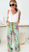Floral Versailles Pant - Teal-170 Bottoms-Aratta-Coastal Bloom Boutique, find the trendiest versions of the popular styles and looks Located in Indialantic, FL