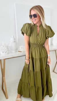Valley Ruffle Maxi Dress - Olive-200 Dresses/Jumpsuits/Rompers-entro-Coastal Bloom Boutique, find the trendiest versions of the popular styles and looks Located in Indialantic, FL
