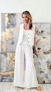 Born Free Linen Italian Palazzo - White-170 Bottoms-Italianissimo-Coastal Bloom Boutique, find the trendiest versions of the popular styles and looks Located in Indialantic, FL