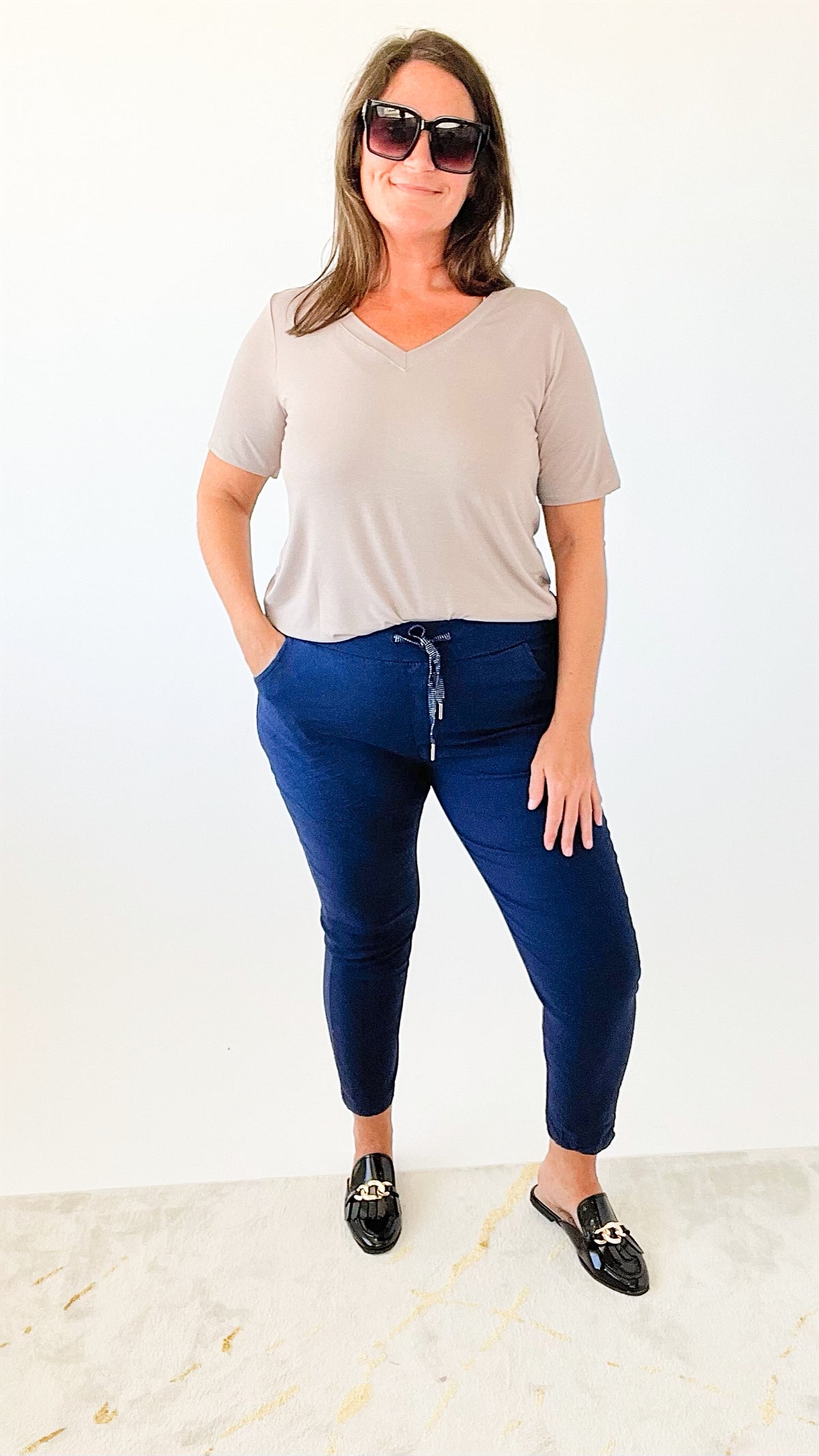 Curvy Love Endures Italian Jogger - Navy-180 Joggers-Italianissimo/ SUNNY HOLIDAYS-Coastal Bloom Boutique, find the trendiest versions of the popular styles and looks Located in Indialantic, FL