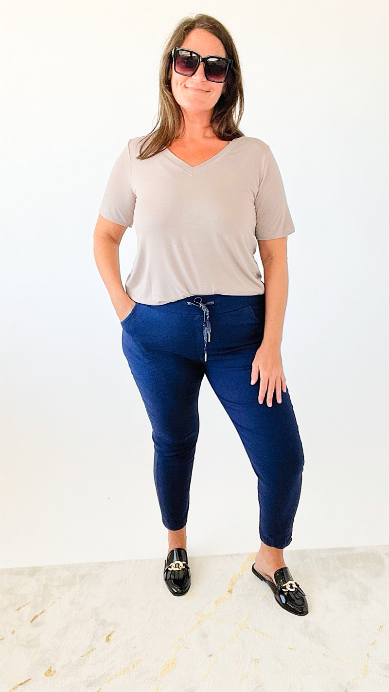 Curvy Love Endures Italian Jogger - Navy-180 Joggers-Italianissimo/ SUNNY HOLIDAYS-Coastal Bloom Boutique, find the trendiest versions of the popular styles and looks Located in Indialantic, FL