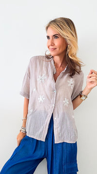 Sequin Petal Italian Top - Oatmel-100 Sleeveless Tops-Italianissimo-Coastal Bloom Boutique, find the trendiest versions of the popular styles and looks Located in Indialantic, FL