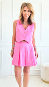 Pleated Skirt & Vest Set-Hot Pink-210 Loungewear/sets-HYFVE-Coastal Bloom Boutique, find the trendiest versions of the popular styles and looks Located in Indialantic, FL