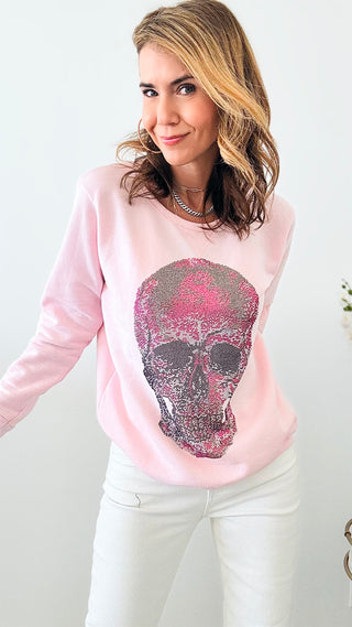 CB CUSTOM Pink Skull Classic Sweatshirt-130 Long Sleeve Tops-HOLLY / CB-Coastal Bloom Boutique, find the trendiest versions of the popular styles and looks Located in Indialantic, FL
