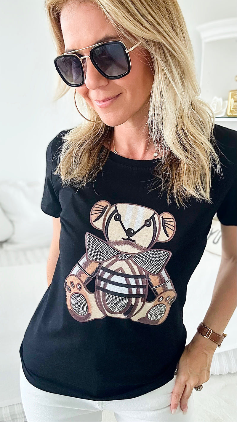 Blinged Teddy Tee - Black-110 Short Sleeve Tops-IN2YOU-Coastal Bloom Boutique, find the trendiest versions of the popular styles and looks Located in Indialantic, FL