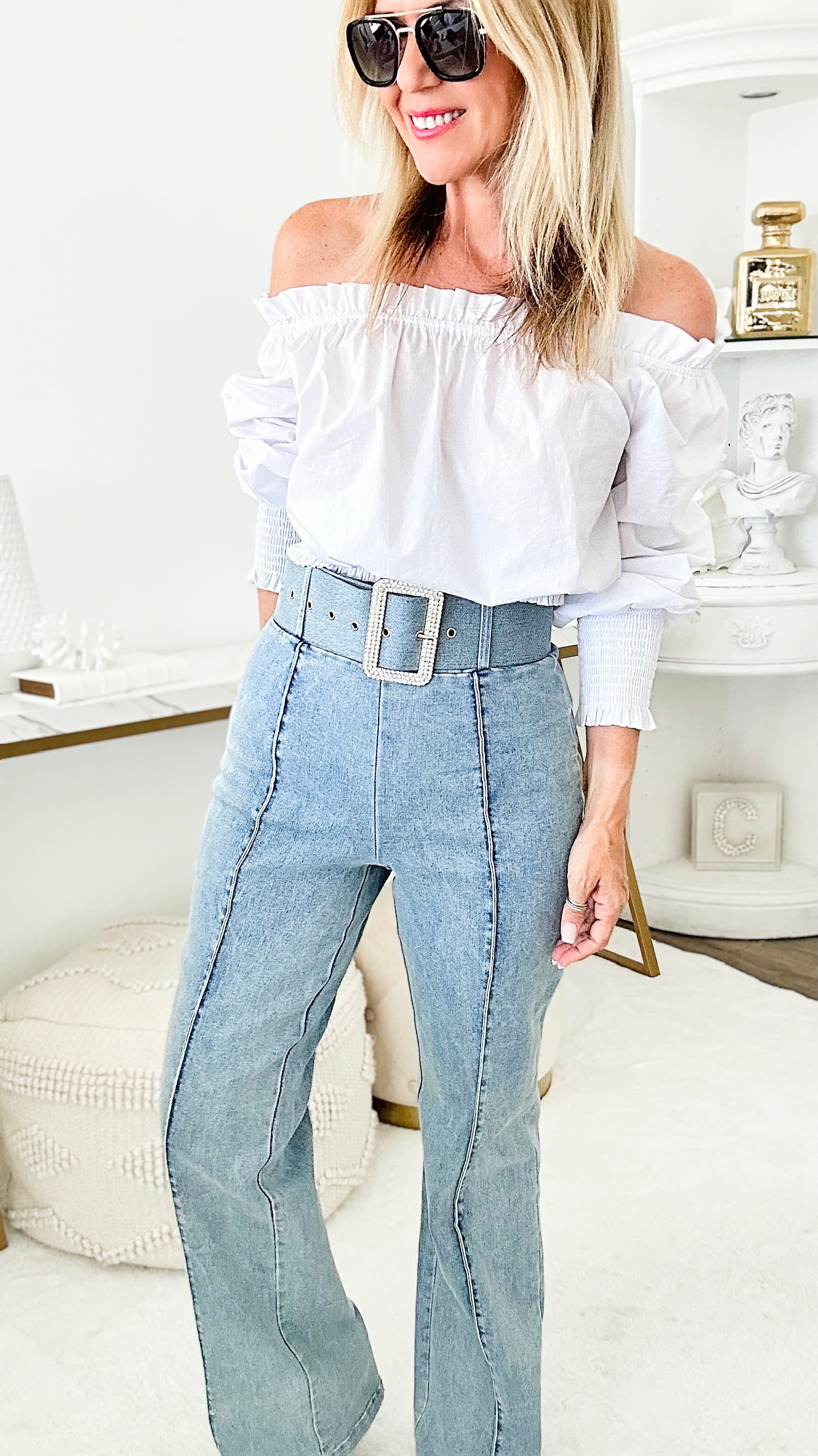 Buckle High Waist Denim Pant-170 Bottoms-VALENTINE-Coastal Bloom Boutique, find the trendiest versions of the popular styles and looks Located in Indialantic, FL