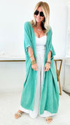 Italian Long Linen Cardigan - Aqua Green-150 Cardigans/Layers-Venti6 Outlet-Coastal Bloom Boutique, find the trendiest versions of the popular styles and looks Located in Indialantic, FL