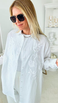 Barely There Embroidered Cotton Button Up Top-130 Long Sleeve Tops-TOUCHE PRIVE-Coastal Bloom Boutique, find the trendiest versions of the popular styles and looks Located in Indialantic, FL