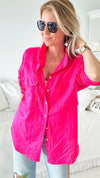 Oversized Double Pocket Blouse - Fuchsia-130 Long Sleeve Tops-Love Tree Fashion-Coastal Bloom Boutique, find the trendiest versions of the popular styles and looks Located in Indialantic, FL