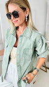 Girly Girl Cowgirl Shacket - Seafoam-130 Long Sleeve Tops-entro-Coastal Bloom Boutique, find the trendiest versions of the popular styles and looks Located in Indialantic, FL