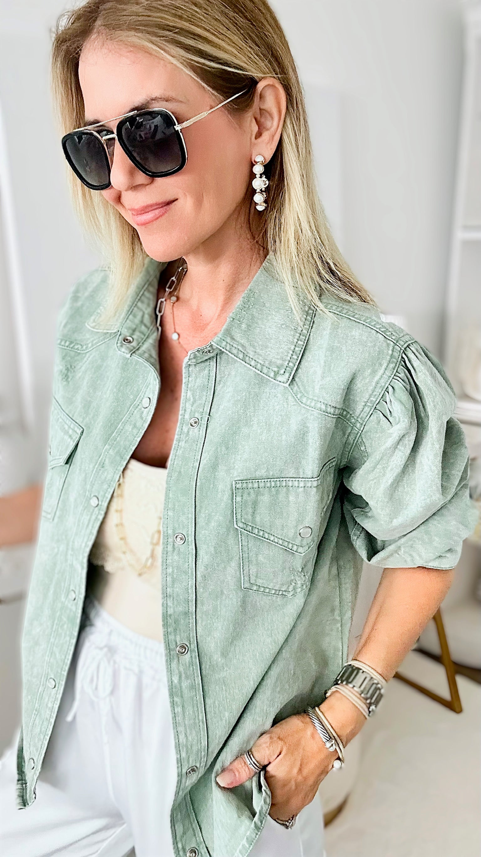 Girly Girl Cowgirl Shacket - Seafoam-130 Long Sleeve Tops-entro-Coastal Bloom Boutique, find the trendiest versions of the popular styles and looks Located in Indialantic, FL