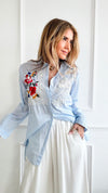 Striped Button Down Shirt-Blue-130 Long Sleeve Tops-Magazine-Coastal Bloom Boutique, find the trendiest versions of the popular styles and looks Located in Indialantic, FL