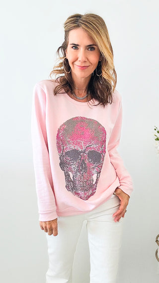 CB CUSTOM Pink Skull Classic Sweatshirt-130 Long Sleeve Tops-HOLLY / CB-Coastal Bloom Boutique, find the trendiest versions of the popular styles and looks Located in Indialantic, FL