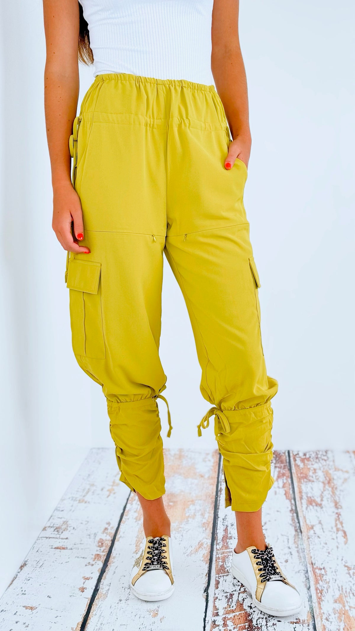 Cutting Edge Ruched Sweatpants - Citron-170 Bottoms-rivir-Coastal Bloom Boutique, find the trendiest versions of the popular styles and looks Located in Indialantic, FL