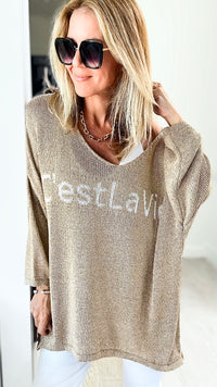 Italian C'est La Vie Knit Pullover - Gold-140 Sweaters-Yolly-Coastal Bloom Boutique, find the trendiest versions of the popular styles and looks Located in Indialantic, FL