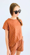 Polka Dot Taylor Top - Rust-110 Short Sleeve Tops-SEE AND BE SEEN-Coastal Bloom Boutique, find the trendiest versions of the popular styles and looks Located in Indialantic, FL